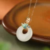 Donut Ring Enamel Dragon S925 Natural Jade Pendant Necklace