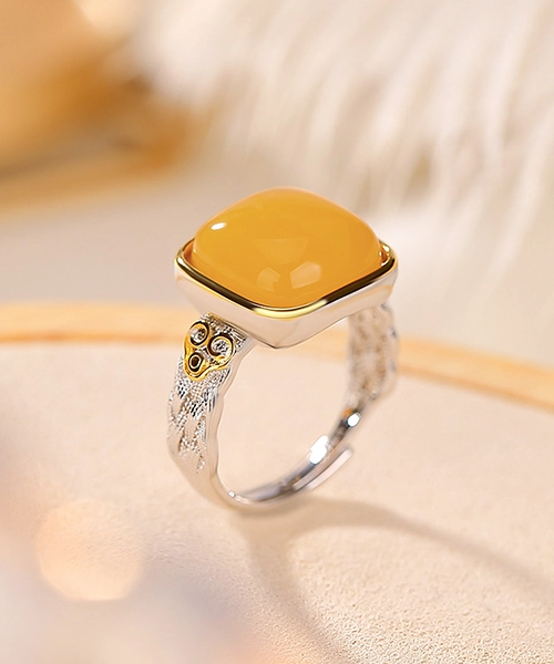 Natural Amber Square S990 Open Ring