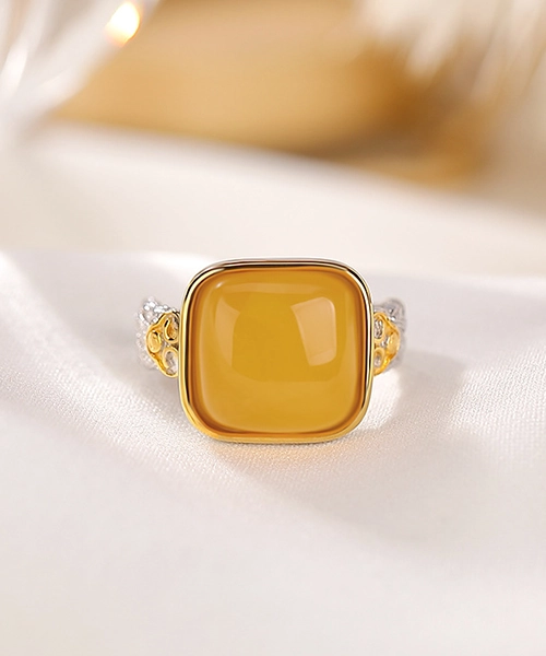 Natural Amber Square S990 Open Ring