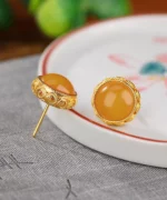 Cabochon Natural Amber S925 Earrings