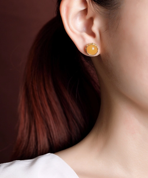 Cabochon Natural Amber S925 Earrings