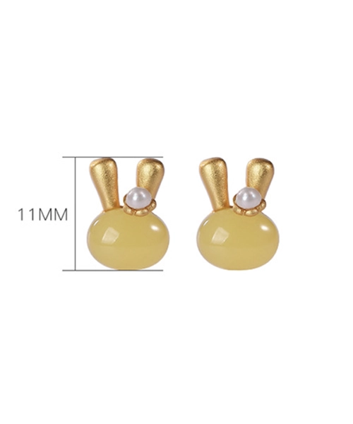 Rabbit Natural Amber S925 Earrings