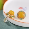 Natural Amber Cabochon S925 Earrings