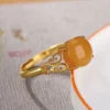 Natural Amber Cabochon S925 Open Ring