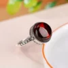 Natural Amber Cabochon S925 Open Ring