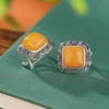 S925 Amber Vintage Cabochon Earrings