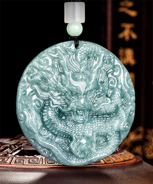 Natural Jade Dragon Round Pendant
