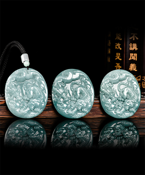 Handcrafted Dragon and Tiger Natural Jade Pendant Necklace