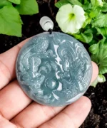 Natural Jade Handcrafted Dragon and Phoenix Pendant Necklace