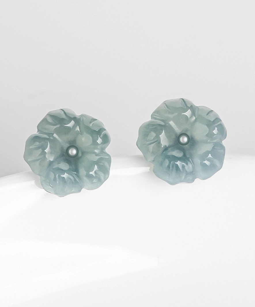 Peach Blossom Natural Jade S925 Earrings - Image 4