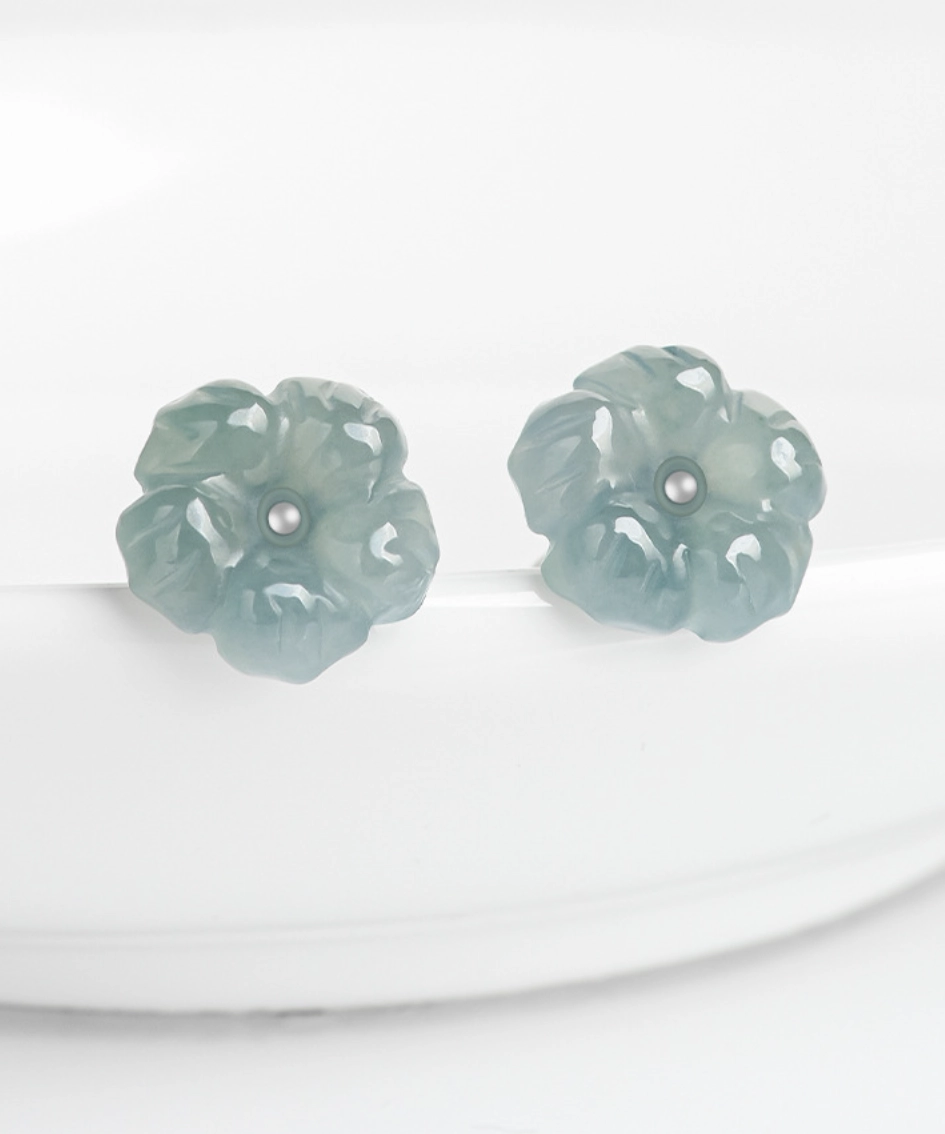 Peach Blossom Natural Jade S925 Earrings