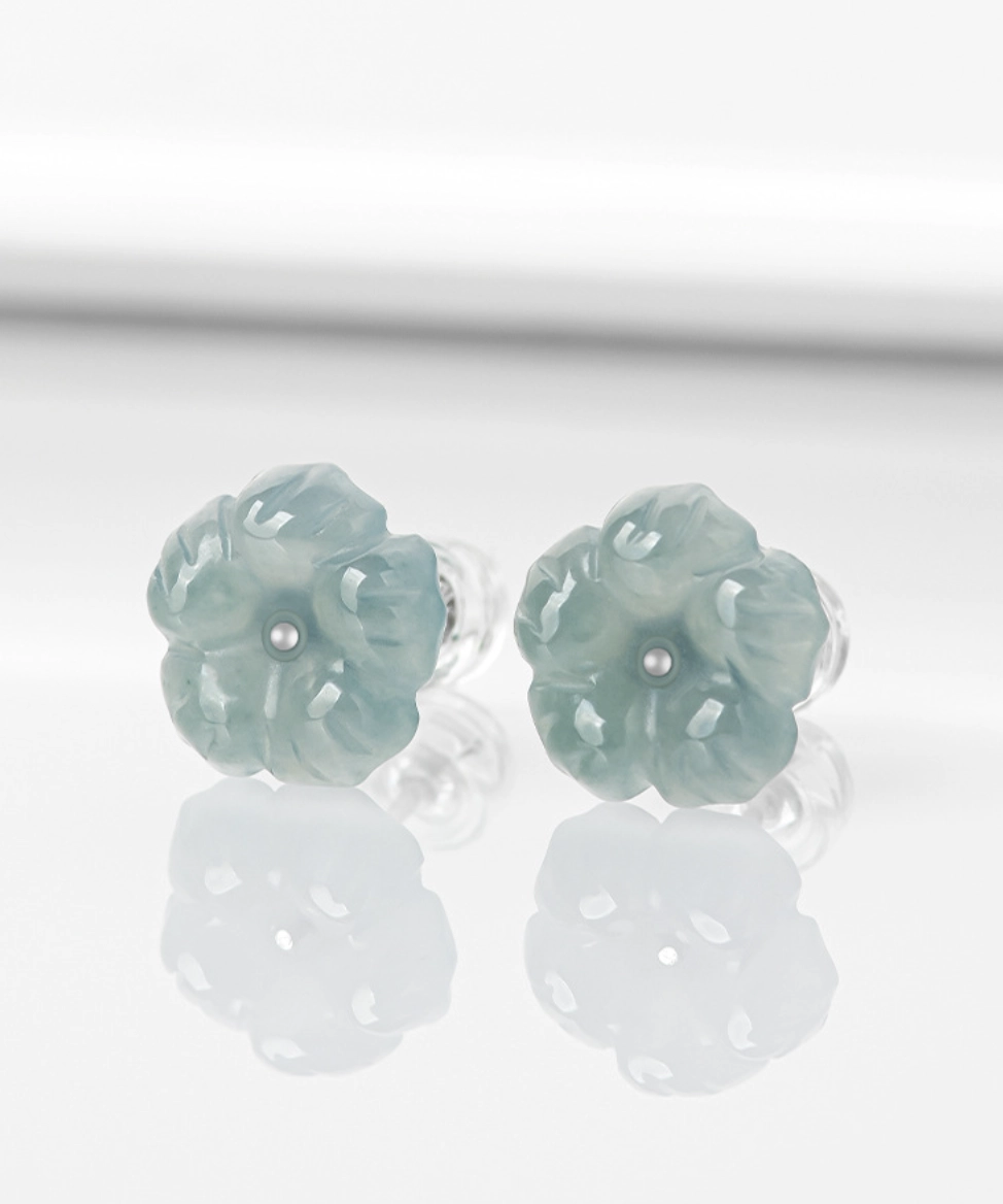 Peach Blossom Natural Jade S925 Earrings - Image 3