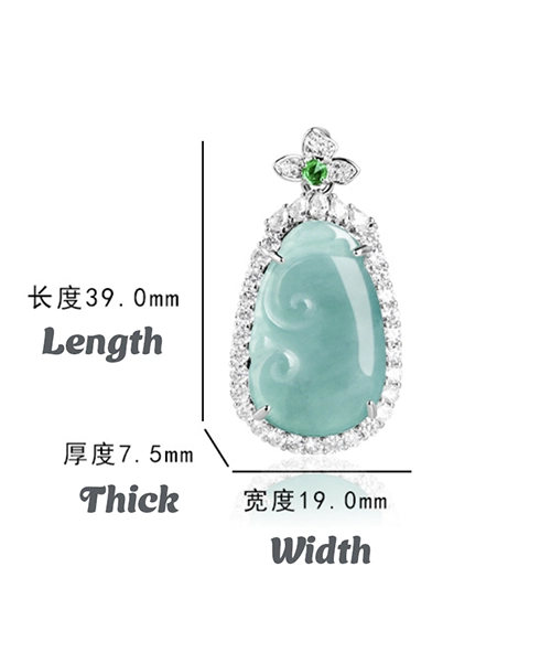 Natural Jade Ruyi Design CZ Diamond S925 Pendant Necklace