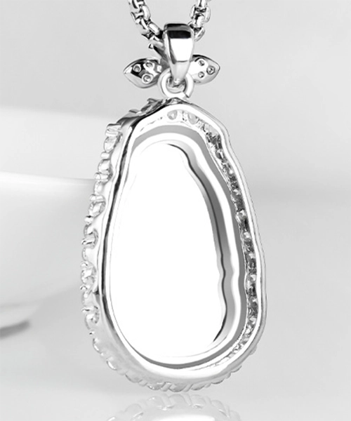 Natural Jade Ruyi Design CZ Diamond S925 Pendant Necklace
