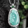 Natural Jade Ruyi Design CZ Diamond S925 Pendant Necklace