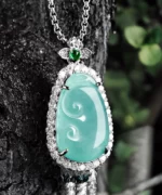 Natural Jade Ruyi Design CZ Diamond S925 Pendant Necklace