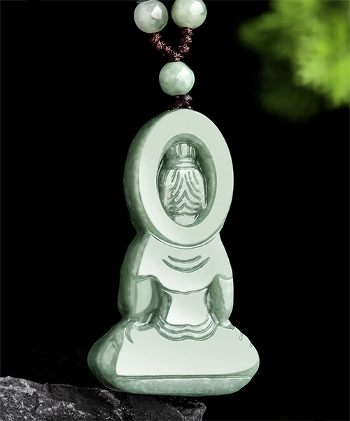 Natural Jade Handcrafted Guanyin Pendant Necklace
