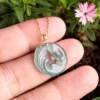 18K Gold Natural Jade Nine Tailed Fox Pendant Necklace