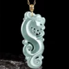 18K Gold Natural Jade Dragon Pendant Necklace