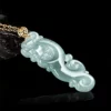 18K Gold Natural Jade Dragon Pendant Necklace