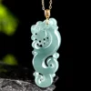 18K Gold Natural Jade Dragon Pendant Necklace