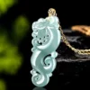 18K Gold Natural Jade Dragon Pendant Necklace