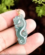 18K Gold Natural Jade Dragon Pendant Necklace
