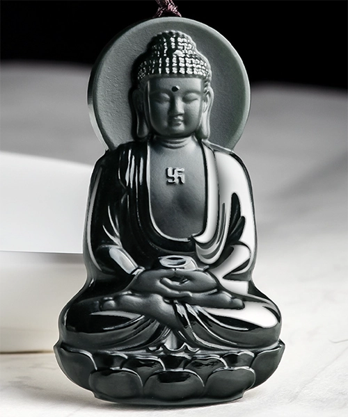 Handcrafted Buddha Black Natural Jade Pendant Necklace