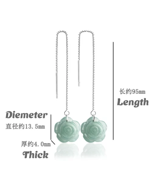 S925 Natural Jade Handcrafted Rose Earrings