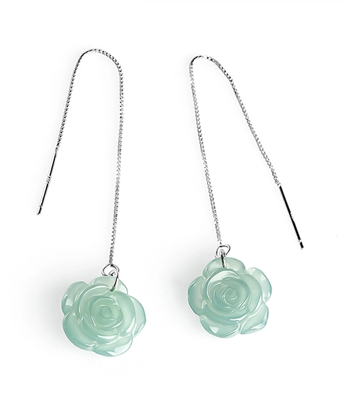 S925 Natural Jade Handcrafted Rose Earrings