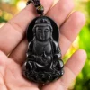 Natural Black Jade Guanyin Pendant Necklace