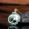 18K Gold Natural Jade Dolphin Pendant Necklace