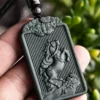Natural Black Jade Steed Horse Two Sided Pendant Necklace