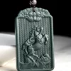 Natural Black Jade Steed Horse Two Sided Pendant Necklace