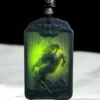 Natural Black Jade Steed Horse Two Sided Pendant Necklace