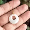 18K Gold Natural Jade Peaceful Ring Pendant Necklace