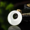 18K Gold Natural Jade Donut Ring Pendant Necklace