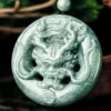 Natural Jade Handcrafted Dragon Two Sided Round Pendant Necklace