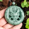 Natural Jade Handcrafted Dragon Two Sided Round Pendant