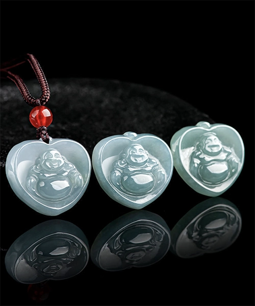 Love Heart Handcrafted Buddha Natural Jade Pendant Necklace