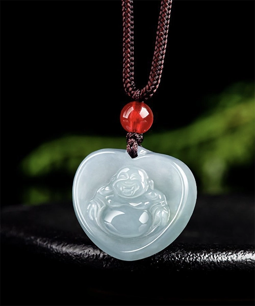 Love Heart Handcrafted Buddha Natural Jade Pendant Necklace