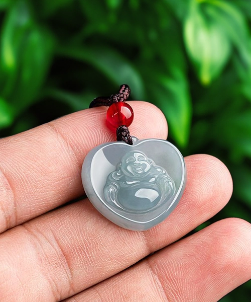 Love Heart Handcrafted Buddha Natural Jade Pendant