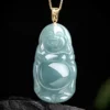 Smile Buddha 18K Gold Natural Jade Pendant Necklace