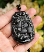 Chinese Zodiac Natural Jade Omphacite Jade Pendant Necklace