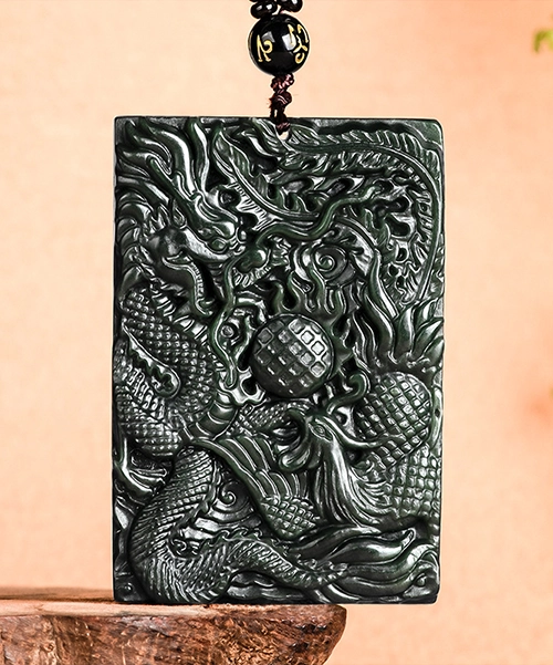 Phoenix Dragon Medal Natural Jade Pendant