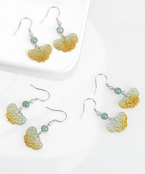 Butterfly Hollow Natural Jade S925 Earrings