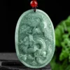 Phoenix Dragon Oval Natural Jade Pendant