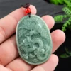 Phoenix Dragon Oval Natural Jade Pendant