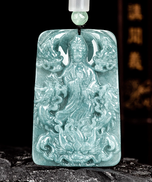 Guanyin Five Dragon Natural Jade Pendant