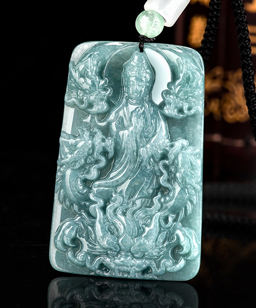 Guanyin Five Dragon Natural Jade Pendant